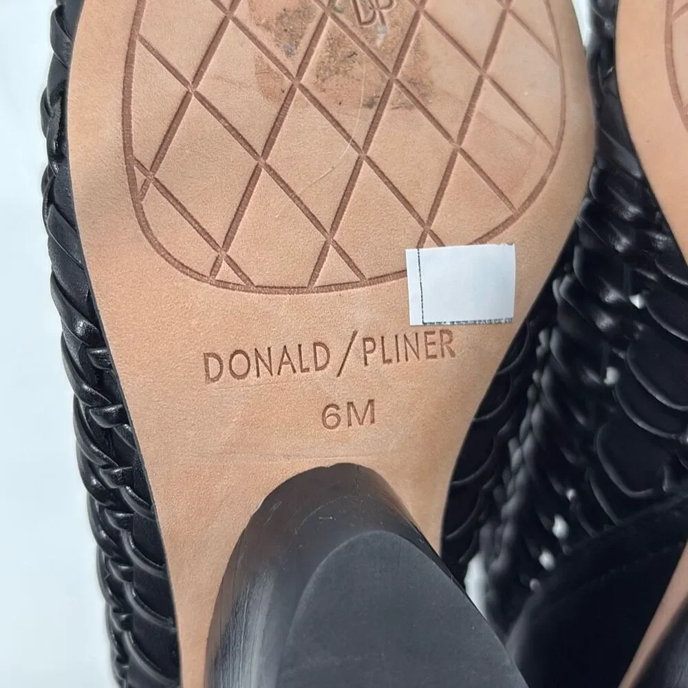 New Donald J Pliner Women's JACQI‎ Woven Wedge Peep Toe Zip Bootie Black 6